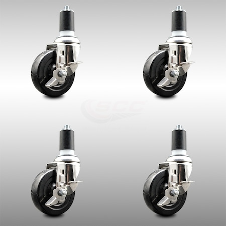 Service Caster 4 Inch 316SS Soft Rubber Swivel 1-5/8 Inch Expanding Stem Caster Set Brake SCC SCC-SS316EX20S414-SRS-TLB-158-4